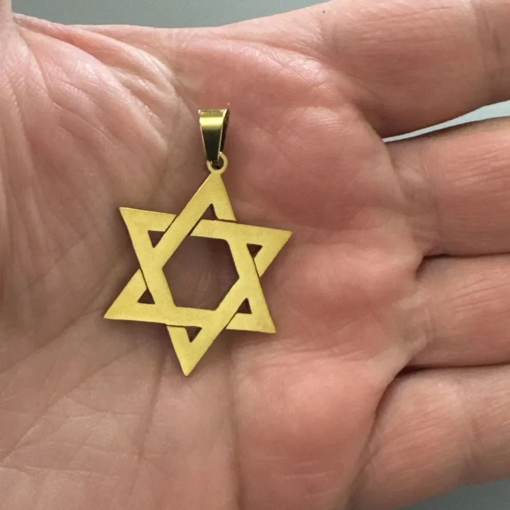 Stainless Steel Hebrew Jewish Israel Star of David Pendant 24” Chain Gold Unisex